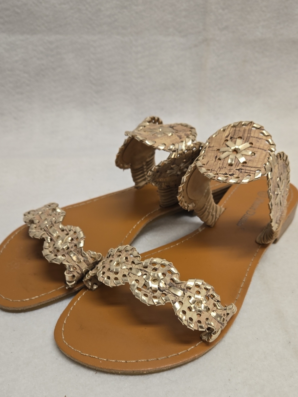 Jack Rogers Gold Braided Leather Flat Sandals Women 6.5